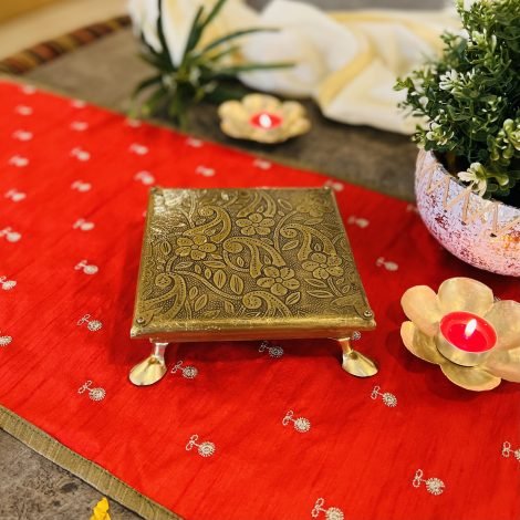 Brass Fitted Wooden Chowki Table (Small) - Image 2