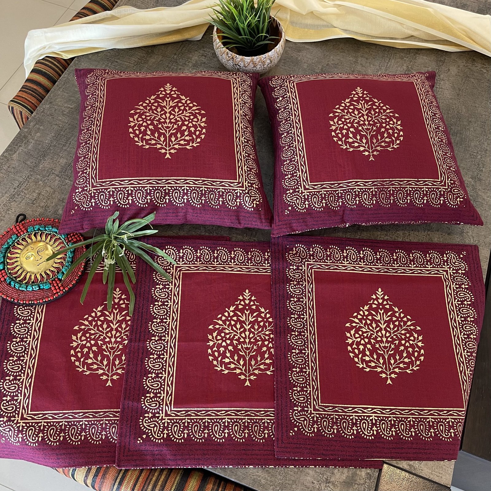 Block Printed Cotton Cushion Covers (Set of 5, KP4)