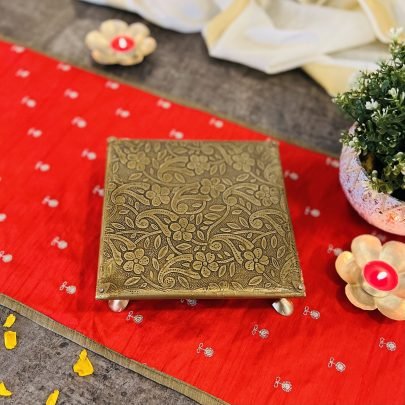 Brass Fitted Wooden Chowki Table (Medium)