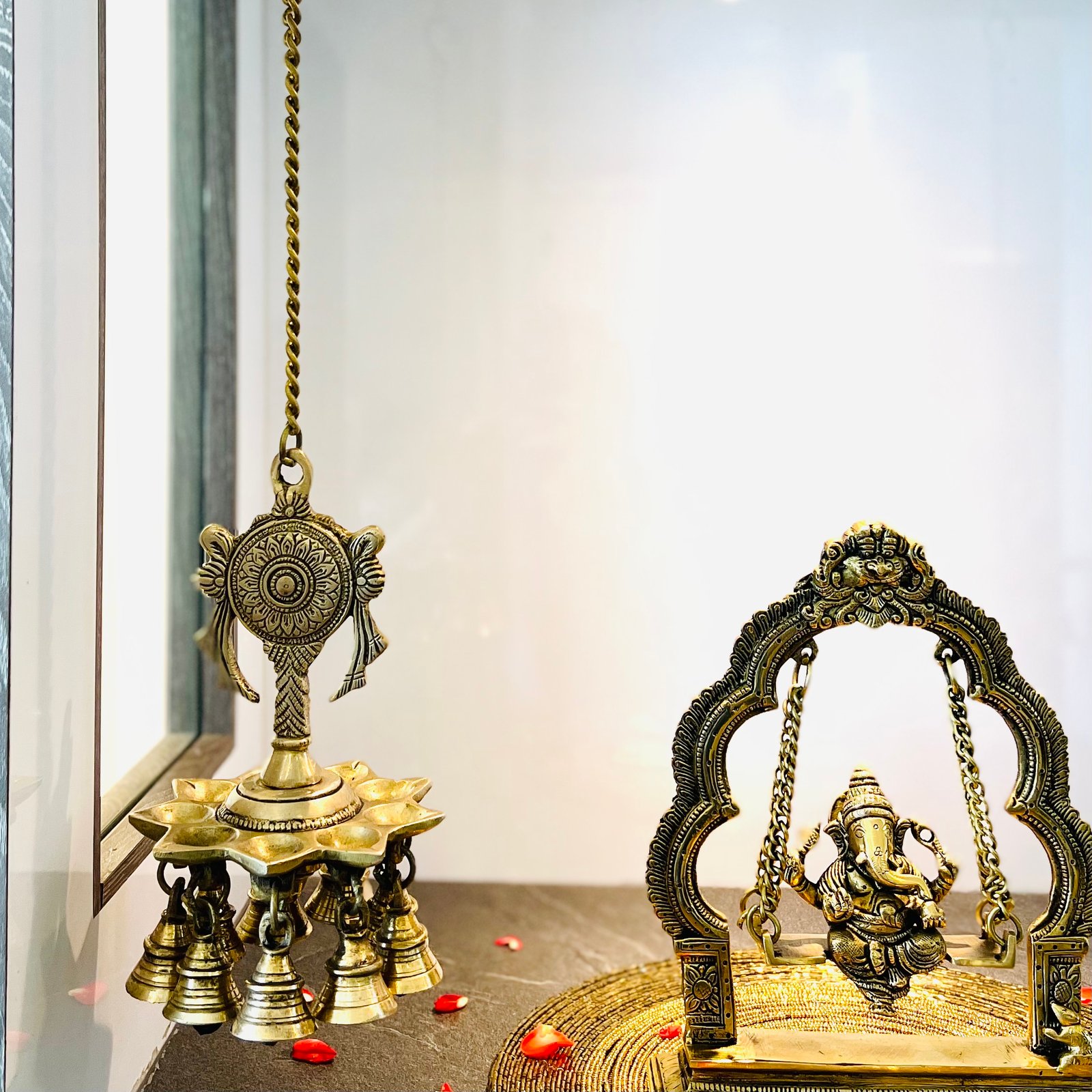 Brass Hanging Shankh Chakra Diya (Set of 2) - Image 3