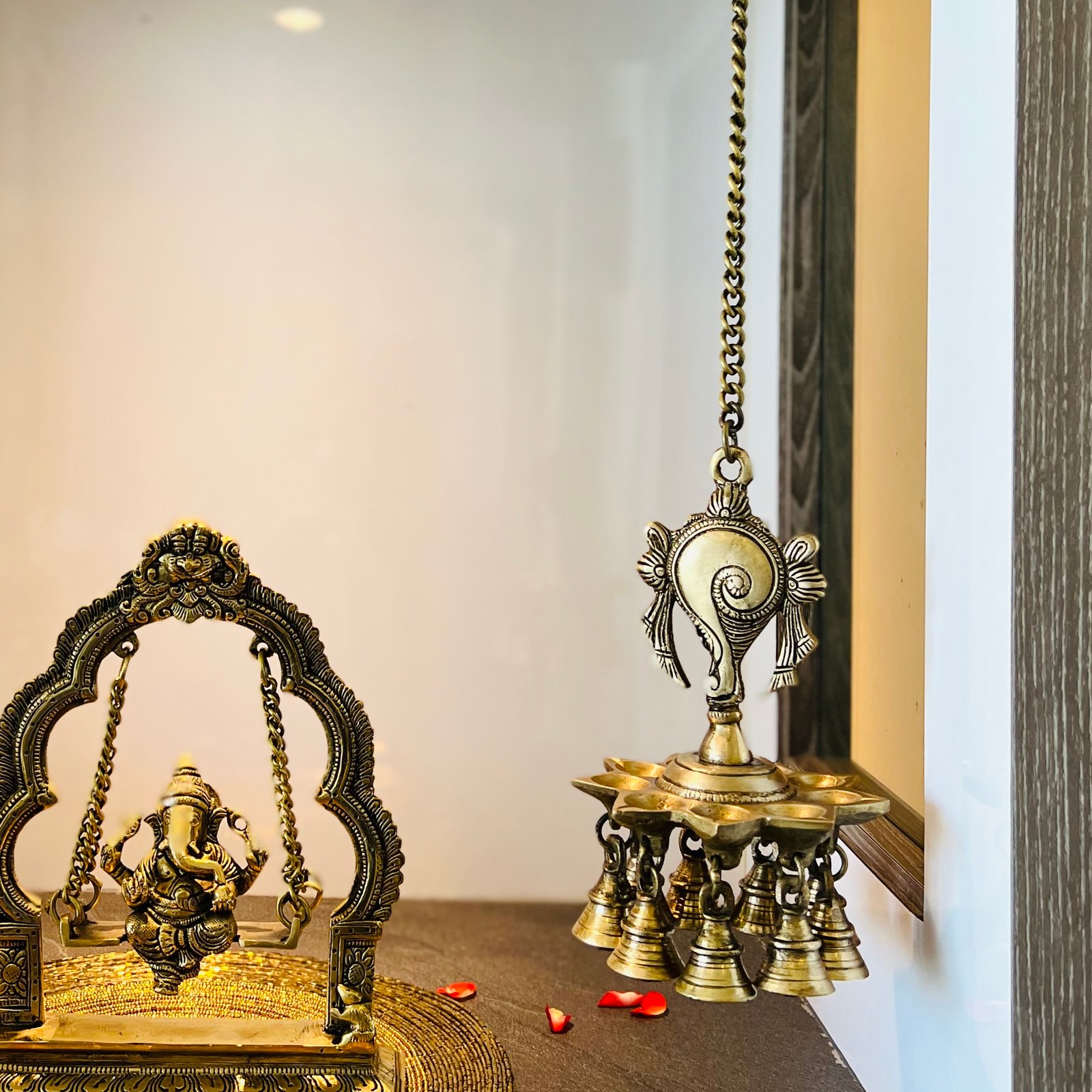 Brass Hanging Shankh Chakra Diya (Set of 2) - Image 2