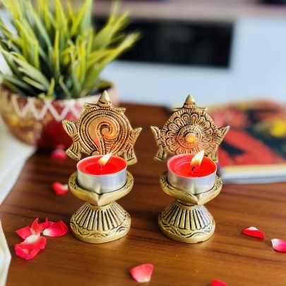 Brass Shankh Chakra Diya Set