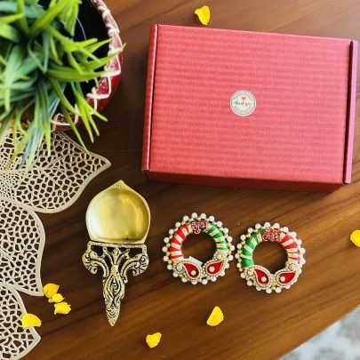 Brass Arti Spoon Diya & Shubh Labh Gift Set