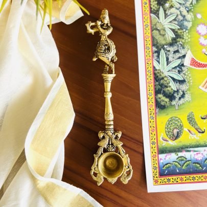 Brass Diya Arti Spoon (Krishna)