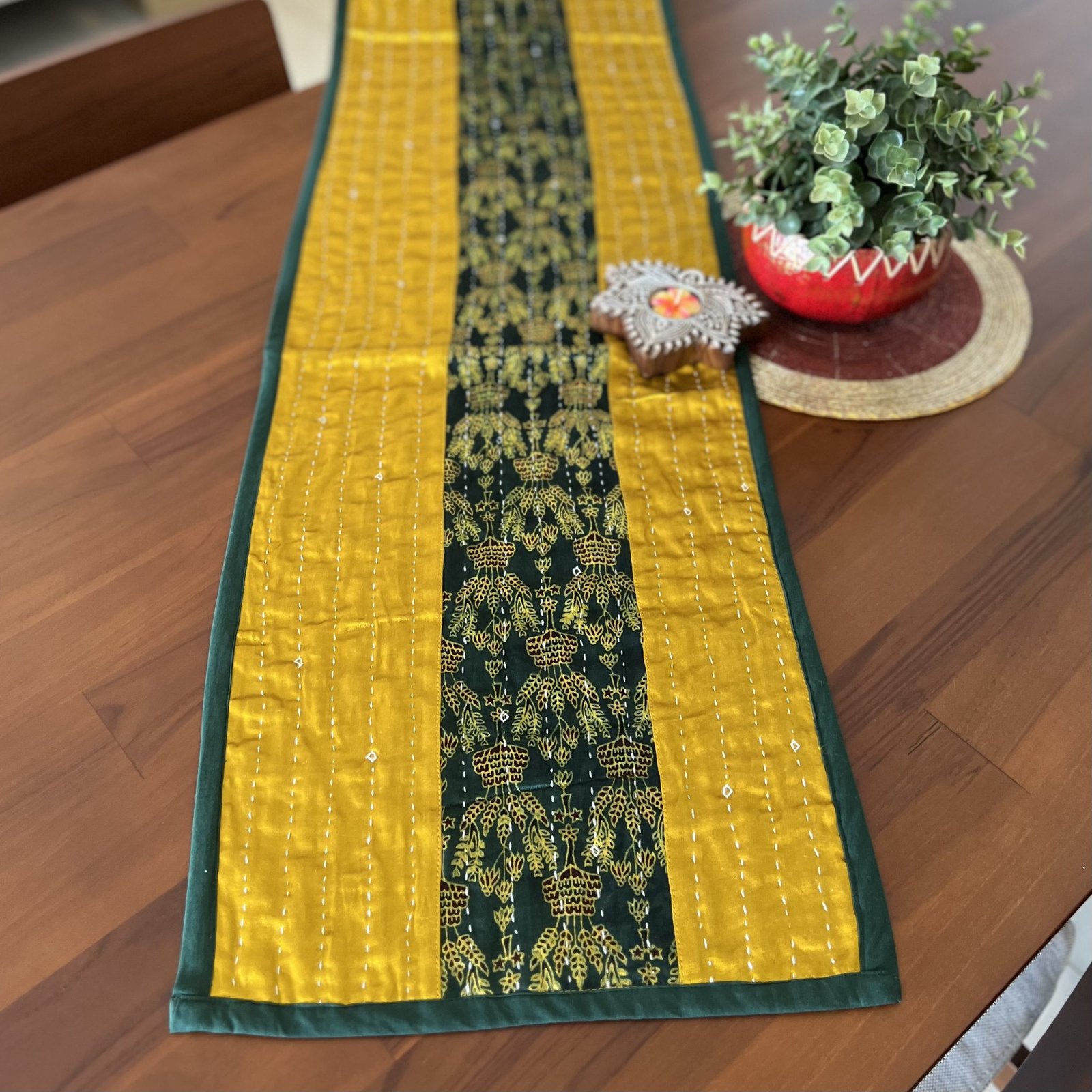 Mashru Silk Table Runner (Mustard D1)