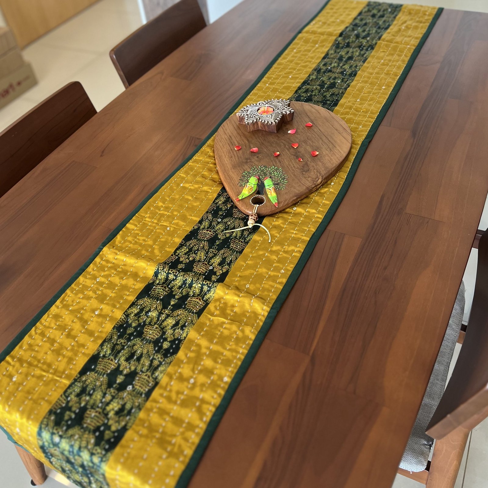 Mashru Silk Table Runner (Mustard D1) - Image 3