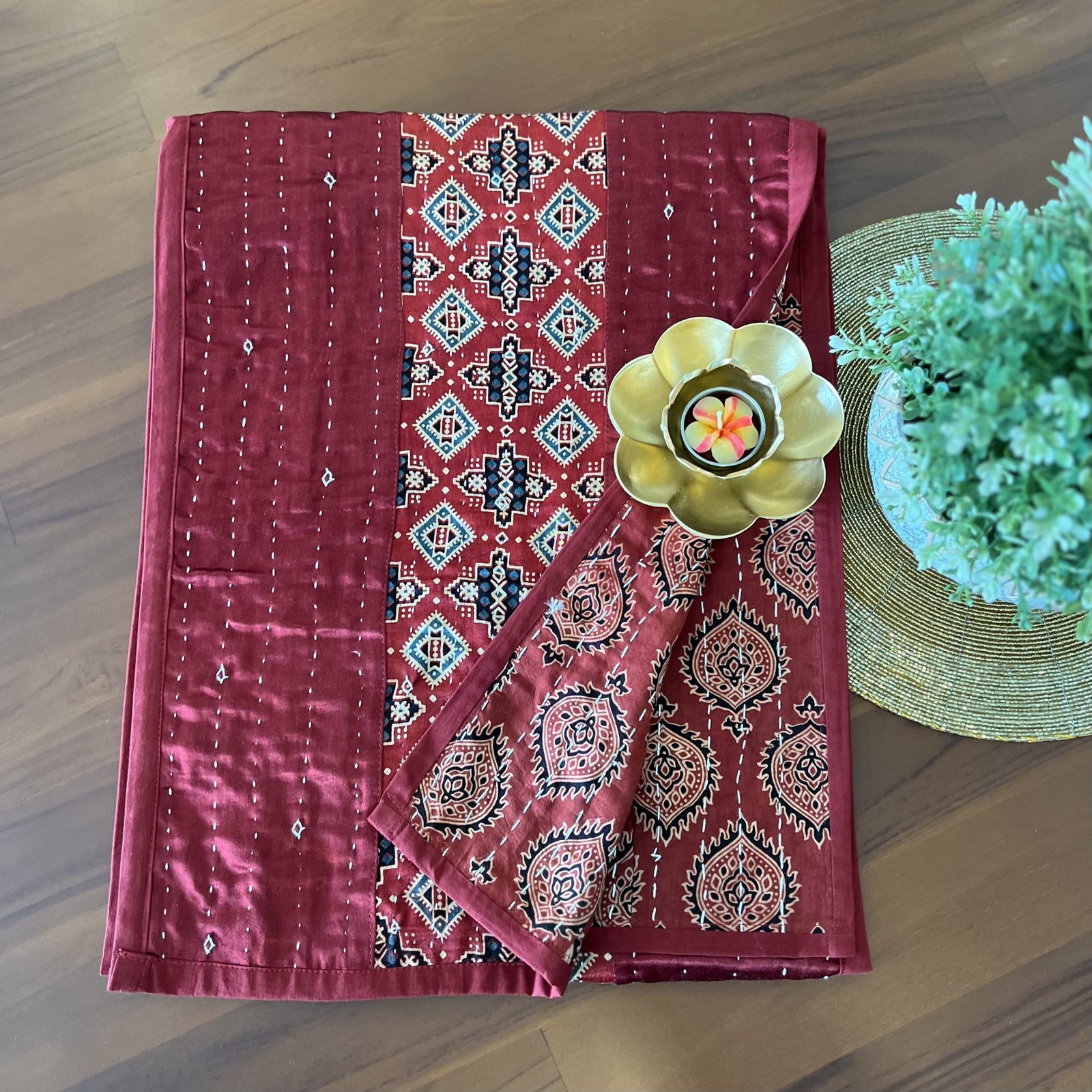 Mashru Silk Table Runner (Red D1) - Image 2