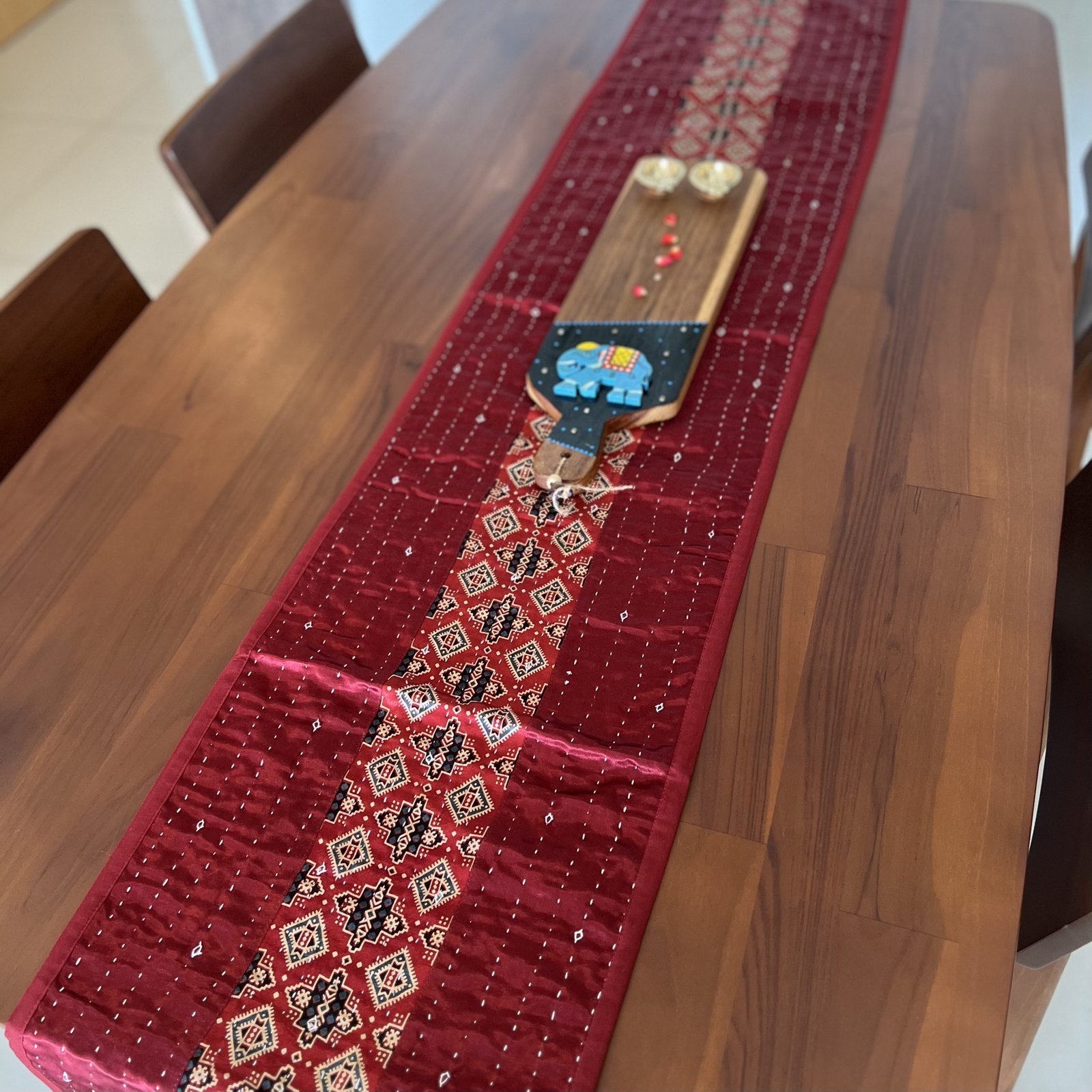 Mashru Silk Table Runner (Red D1) - Image 3