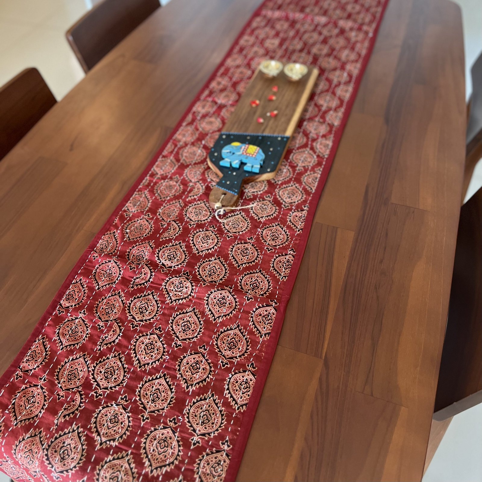 Mashru Silk Table Runner (Red D1) - Image 4