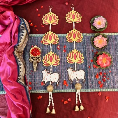 Decorative Cow, Lotus and Bell Hanging (Set of 2)