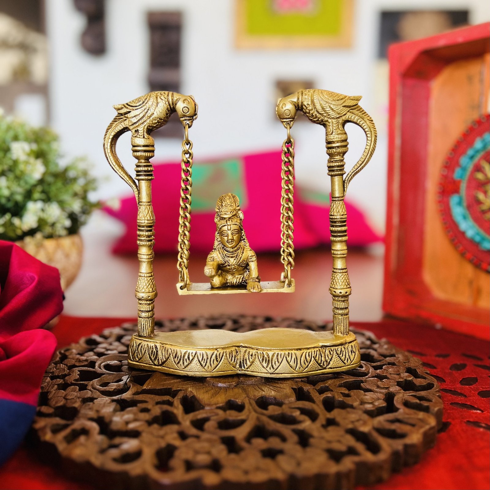Brass Krishna on Swing - Image 3