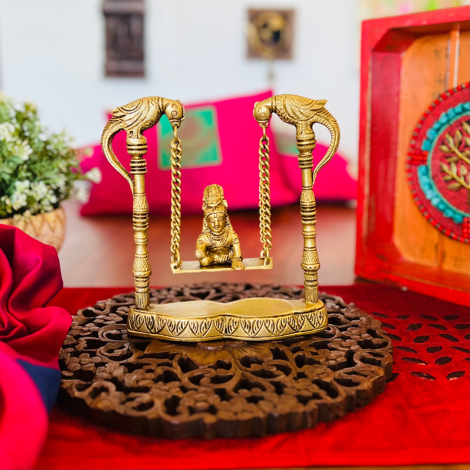 Brass Krishna on Swing - Image 2