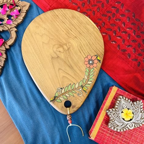 Teak Wood Platter (Oval, Leaf and Flower Design) - Image 2