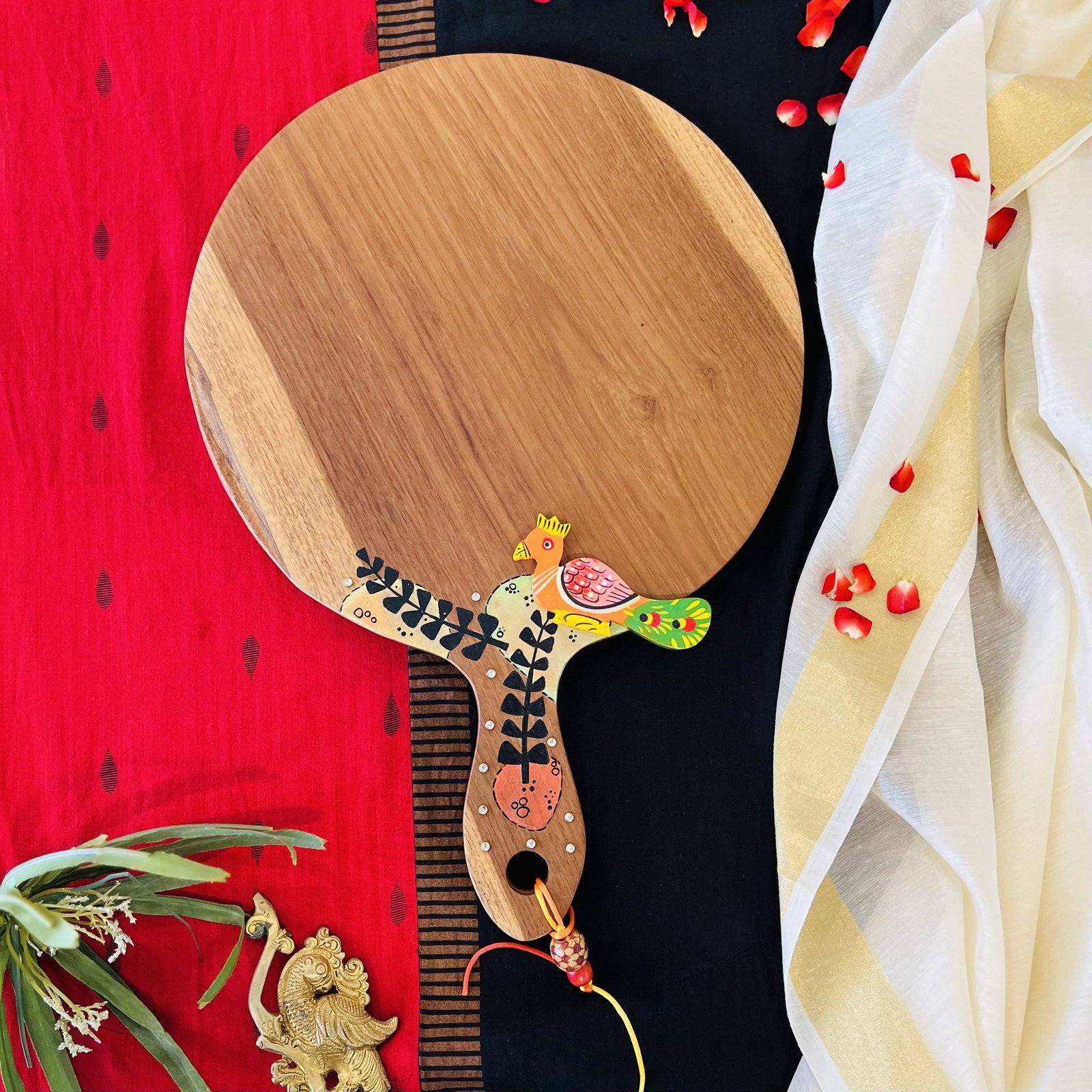 Teak Wood Platter (Round, Peacock Design) - Image 3