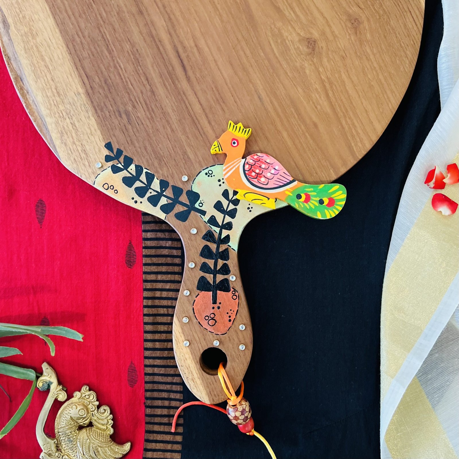 Teak Wood Platter (Round, Peacock Design) - Image 2