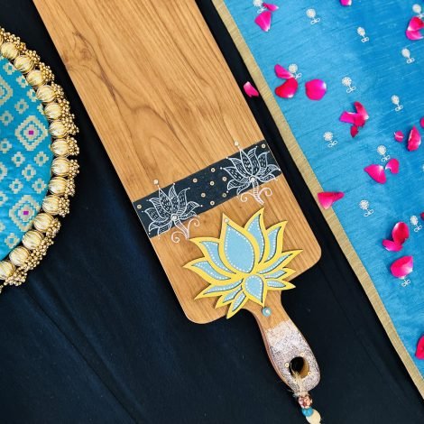 Teak Wood Platter (Long, Blue Lotus Design) - Image 4