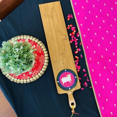 Teak Wood Platter (Long, Pink Pichwai Design) - Image 4