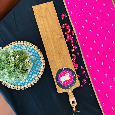 Teak Wood Platter (Long, Pink Pichwai Design) - Image 5
