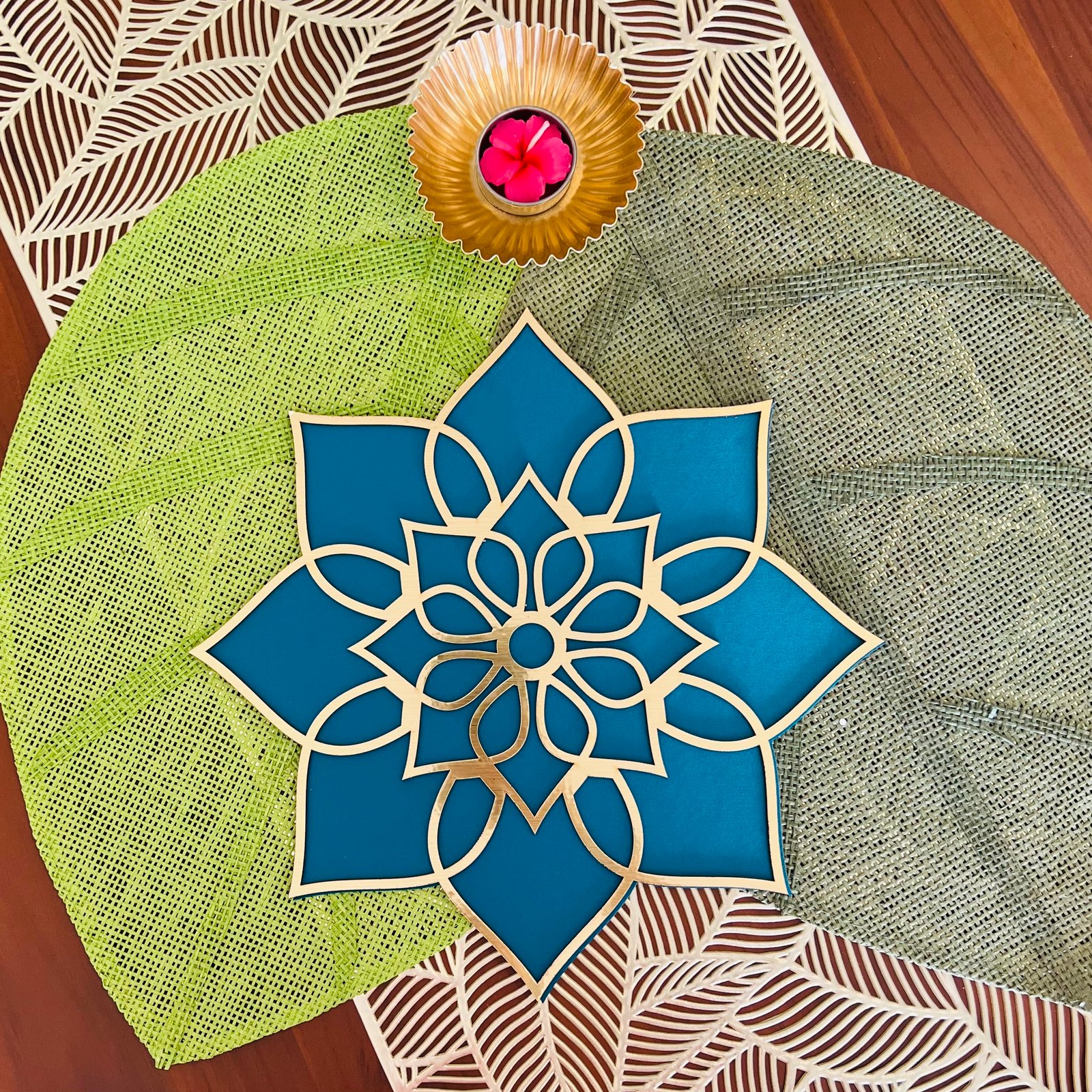 Rangoli Mat (Cobalt Blue Flower B)