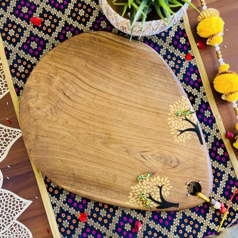 Teak Wood Platter (Oval, Two Trees Design)