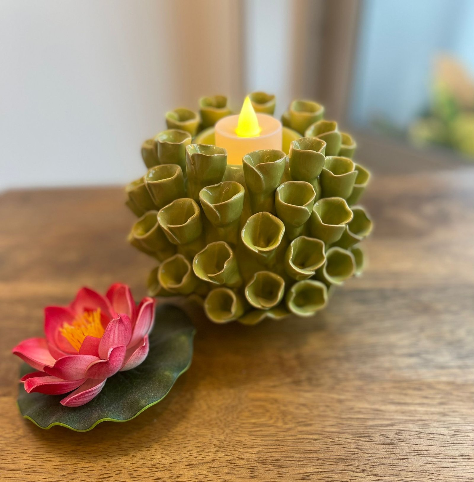 Ceramic Designer Tealight Holder (Green)