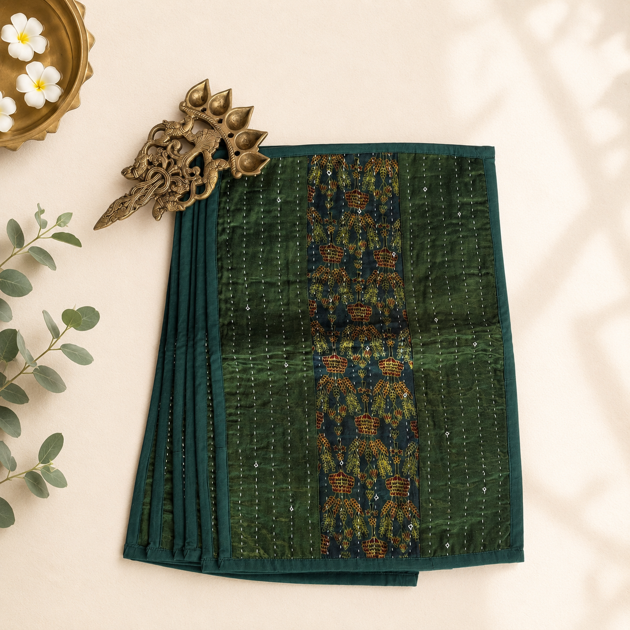 Mashru Silk Placemats (Set of 6, Green)