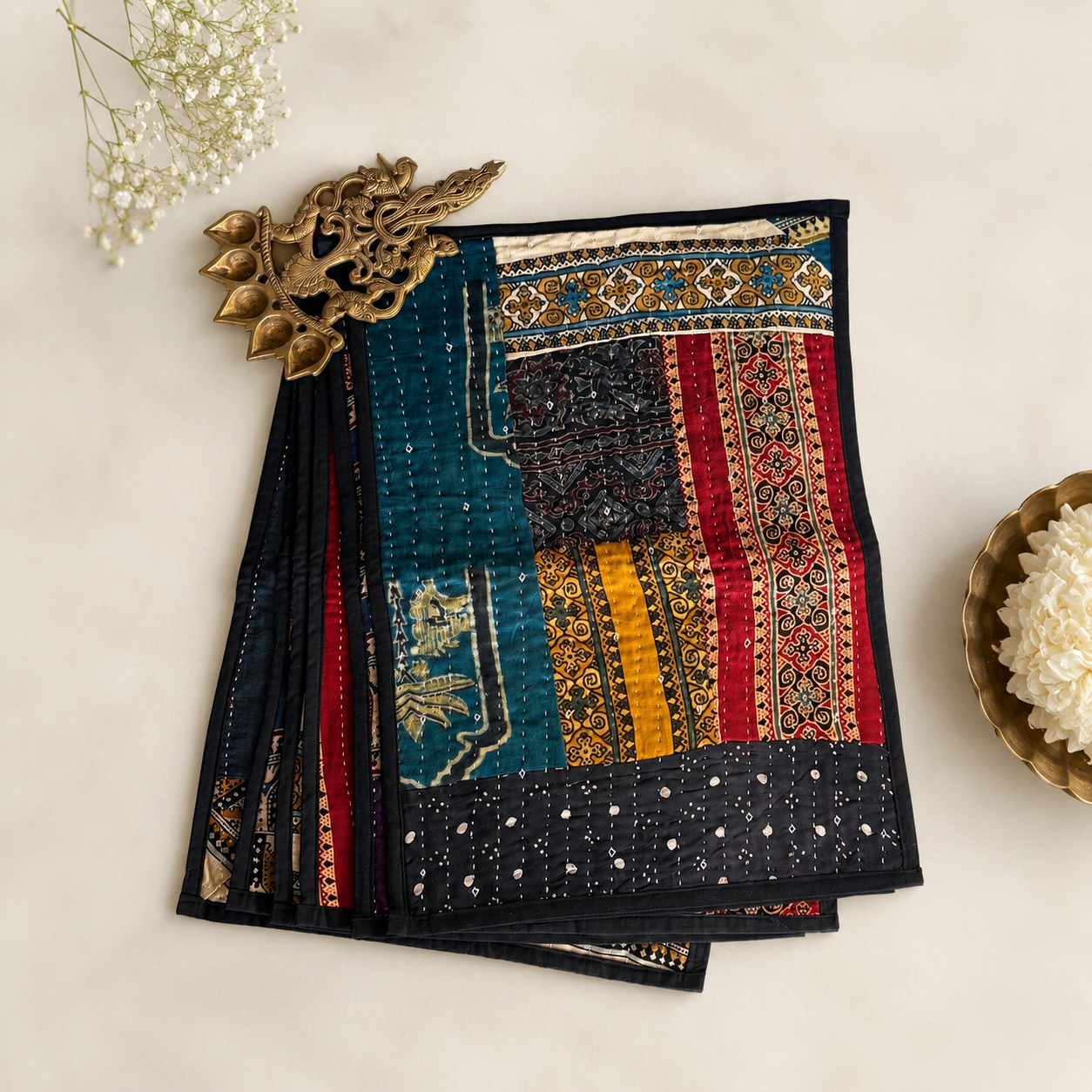 Mashru Silk Placemats (Set of 6, Multi colour & Multi design)