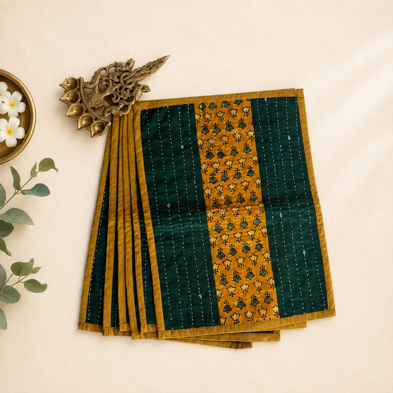 Mashru Silk Placemats (Set of 6, Green Gold)