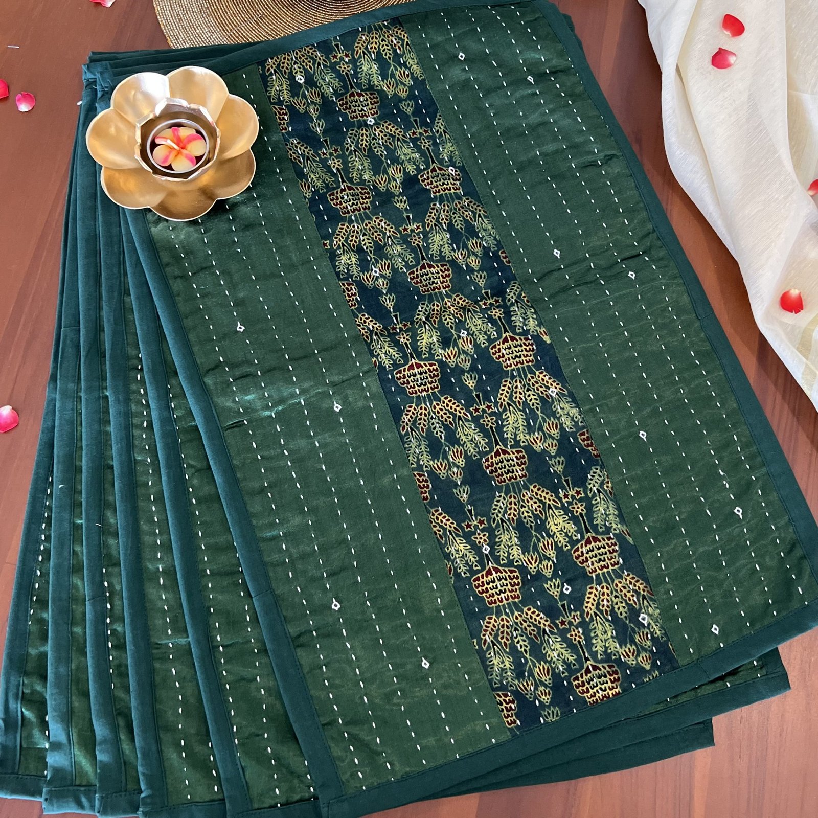 Mashru Silk Placemats (Set of 6, Green2)