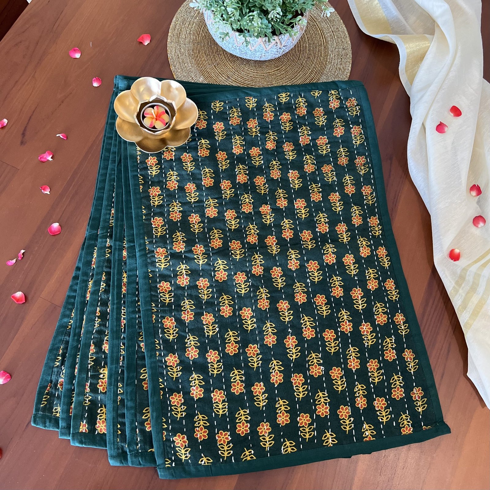 Mashru Silk Placemats (Set of 6, Green2) - Image 4