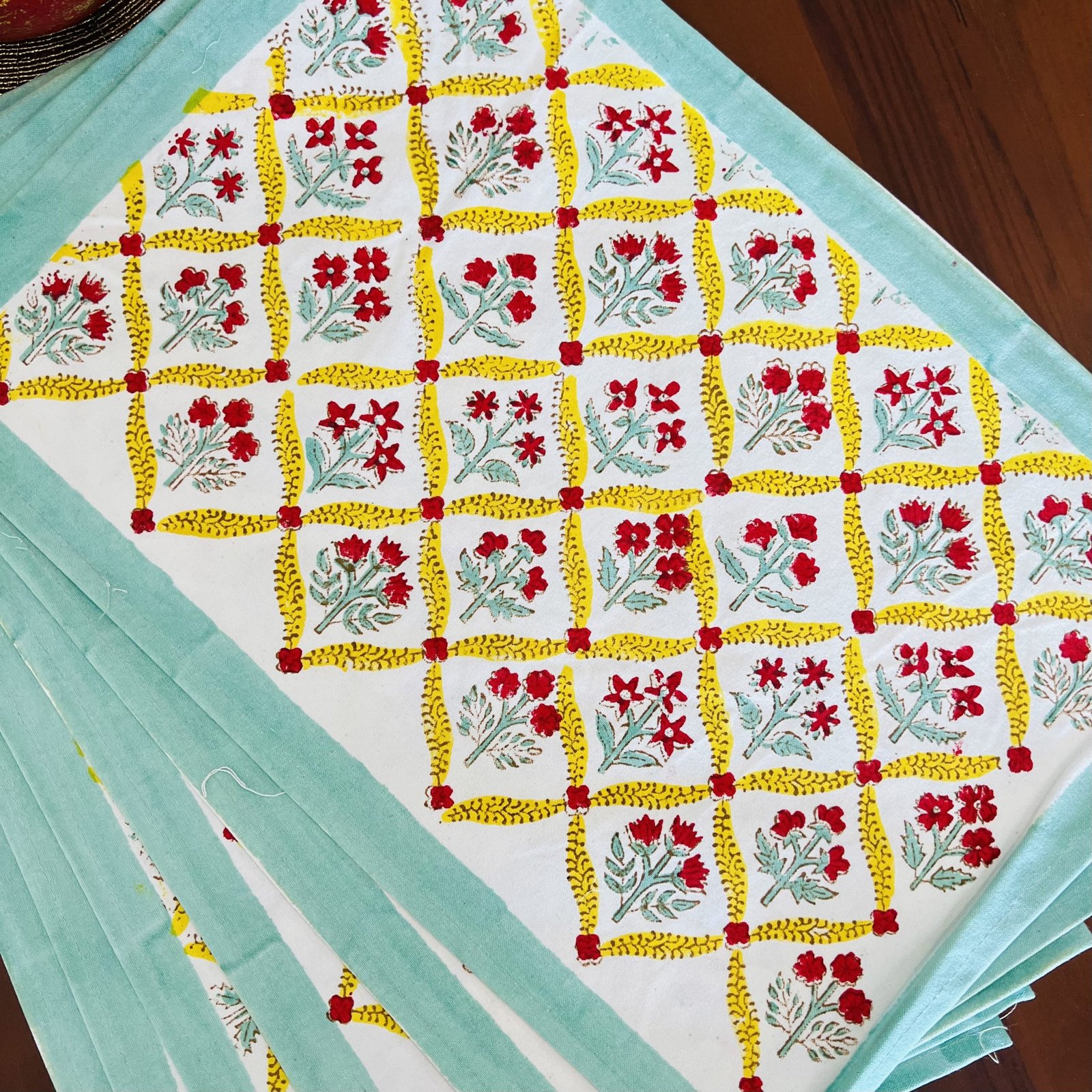Block Printed Cotton Table Mat and Napkin Set (D2) - Image 3