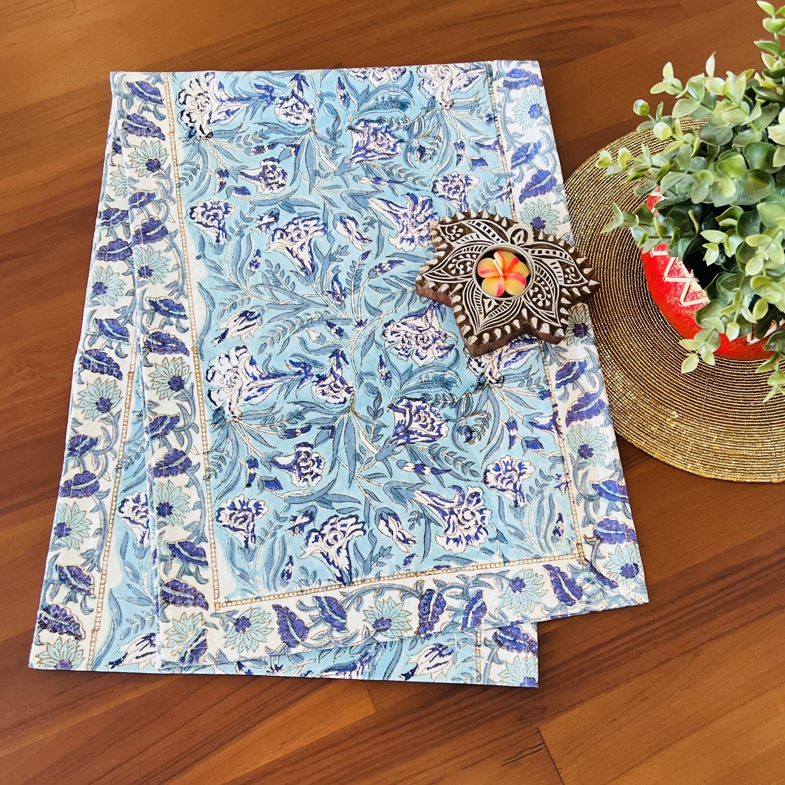 Block Printed Cotton Table Runner (D7) - Image 2