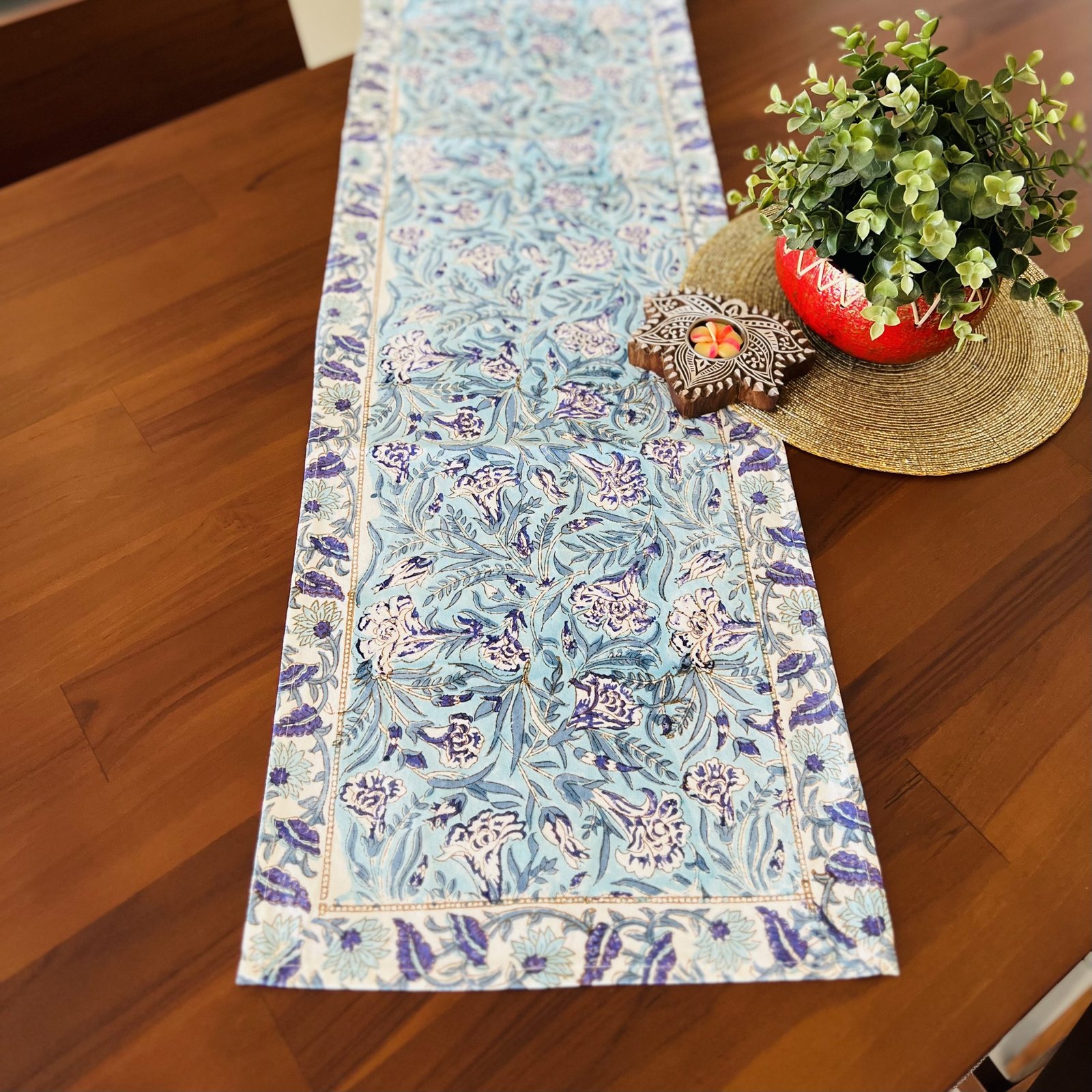 Block Printed Cotton Table Runner (D7)