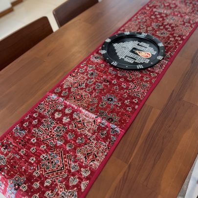 Cotton Ajrakh Reversible Table Runner (Red)