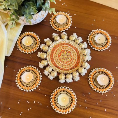 Festive Rangoli Mat Set (Orange)