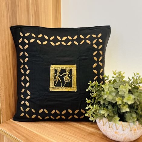 Appliqué Silk Dhokra Cushion Cover (DK3)