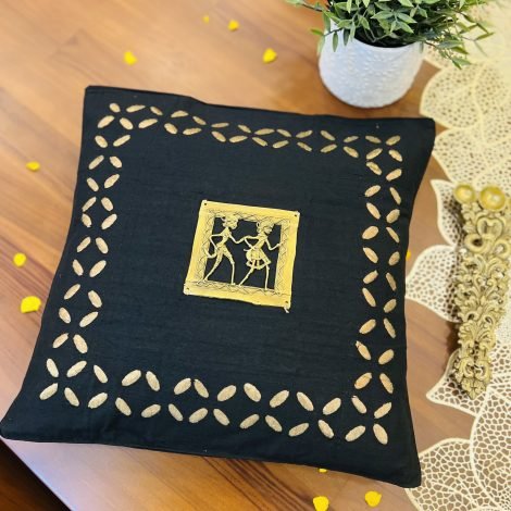 Appliqué Silk Dhokra Cushion Cover (DK3) - Image 2