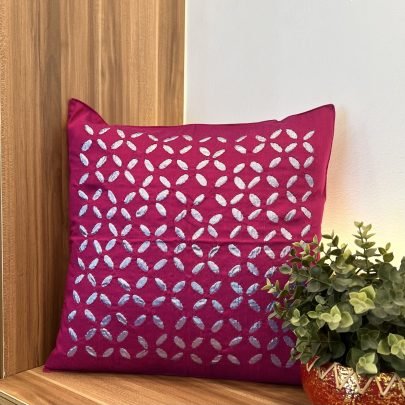 Silk Appliqué Cushion Cover (Magenta)