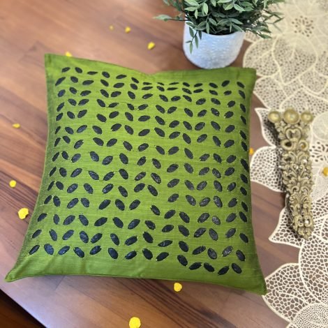 Silk Appliqué Cushion Covers(Green) - Image 2