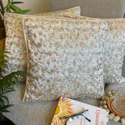 Embroidered Brocade Silk Cushion Covers (Set of 4, W1)