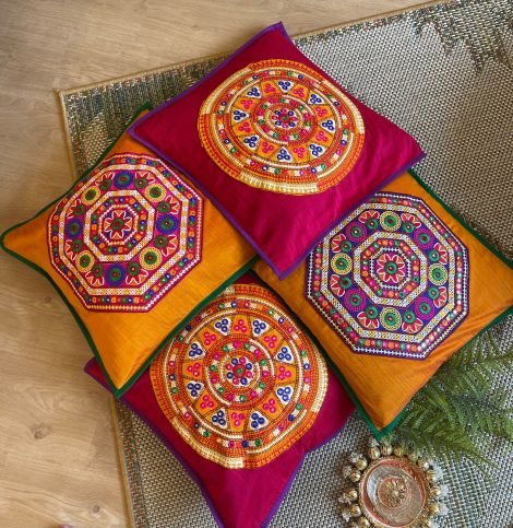 Mirror Work Cushion Covers (Set of 4, C3) - Image 2