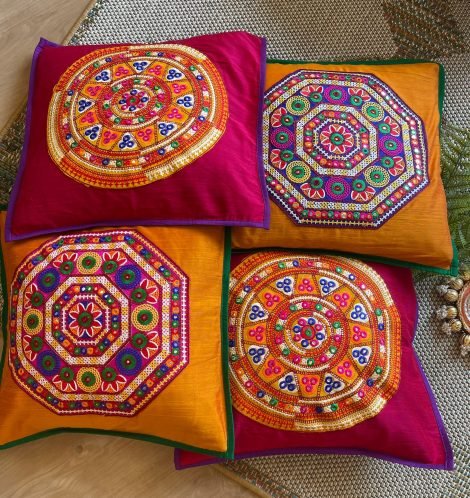 Mirror Work Cushion Covers (Set of 4, C3) - Image 3