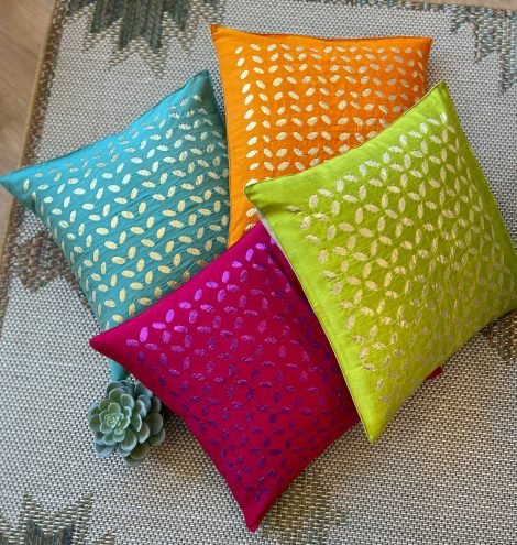 Silk Appliqué Cushion Covers (Set of 4, NS3)