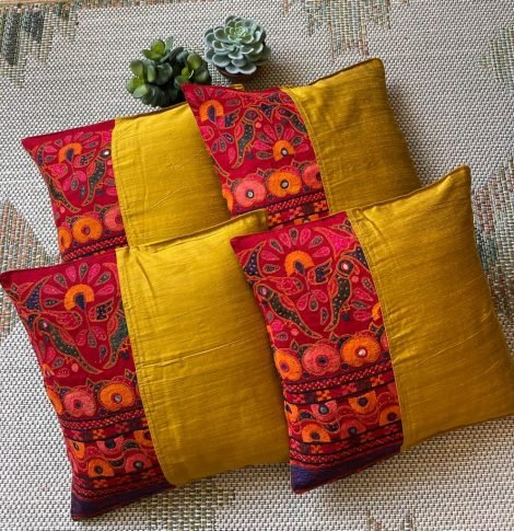 Hand Embroidered Cushion Covers (Set of 4, Y1C) - Image 2