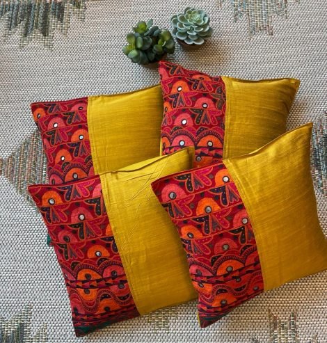 Hand Embroidered Cushion Covers (Set of 4, Y1D) - Image 2