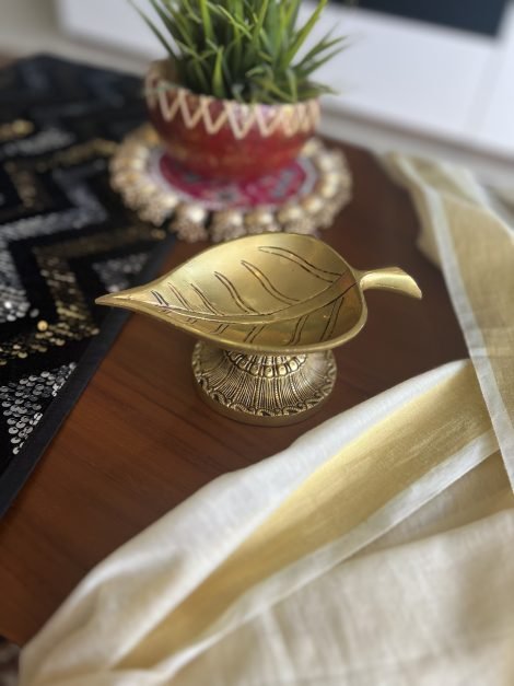 Brass Diya (Large Leaf Design) - Image 11