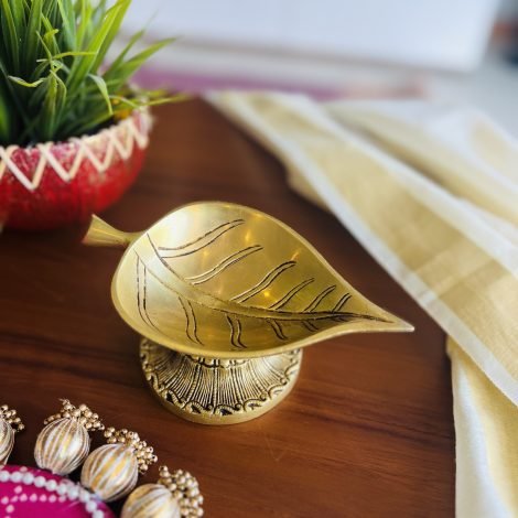 Brass Diya (Large Leaf Design) - Image 6