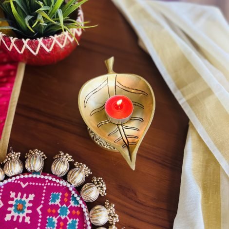 Brass Diya (Large Leaf Design) - Image 4