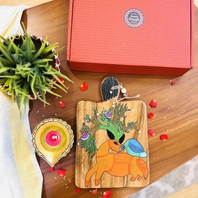 Hand-painted Board & Brass Diya Gift Set (D3)