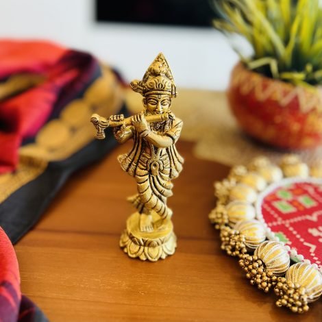Brass Krishna Idol & Brass Chowki / Manai Gift Set - Image 5